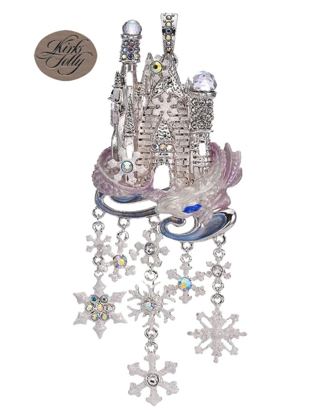 Kirks Folly CRYSTAL PALACE SNOW DRAGON Foldover Pendant sterling silvertone